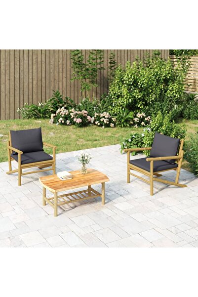 Concept Scaune de grădină, perne gri închis, 2 buc., bambus