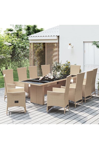 Concept Set mobilier de grădină cu perne, 11 piese, bej, poliratan