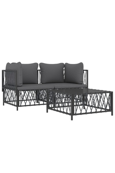 Concept Σετ επίπλων κήπου, με μαξιλάρια, ανθρακί, 3 τεμάχια, ατσάλι