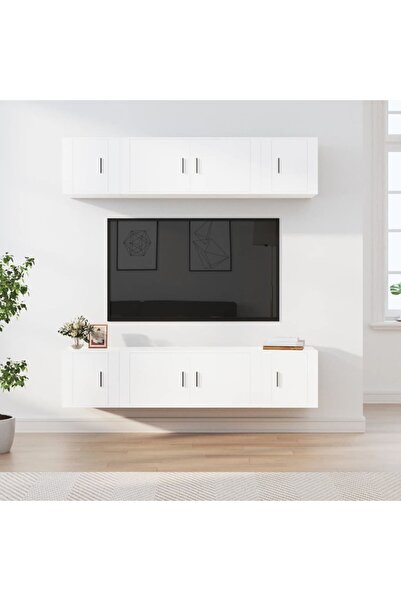 Concept Set dulap TV, 6 piese, alb, lemn prelucrat