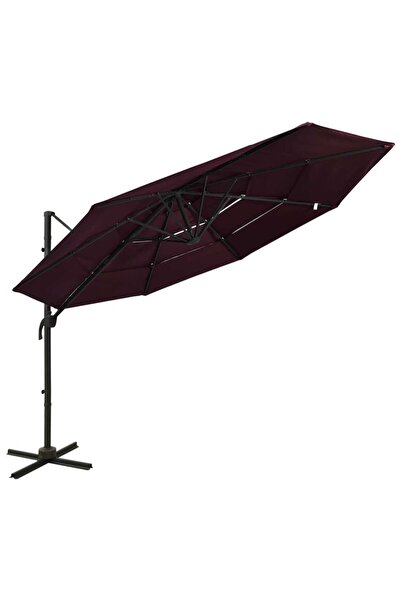Concept Umbrelă de soare 4 niveluri, stâlp aluminiu, roșu bordo, 3x3 m