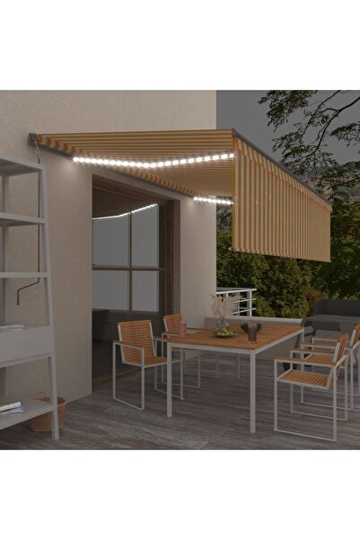 Concept Copertină retractabilă manual cu stor&LED, galben&alb, 5x3 m