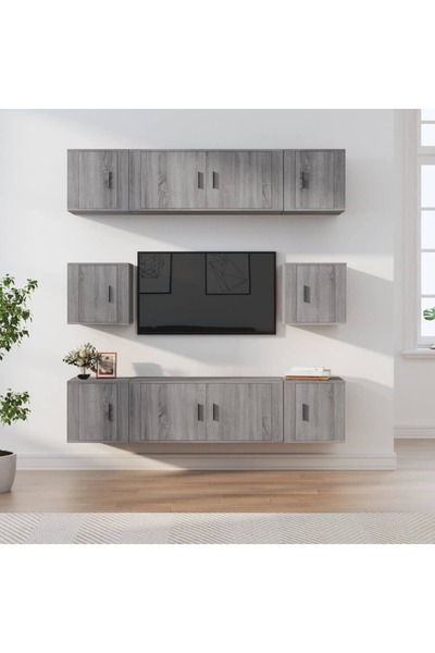 Concept Set dulap TV, 8 piese, gri sonoma, lemn prelucrat