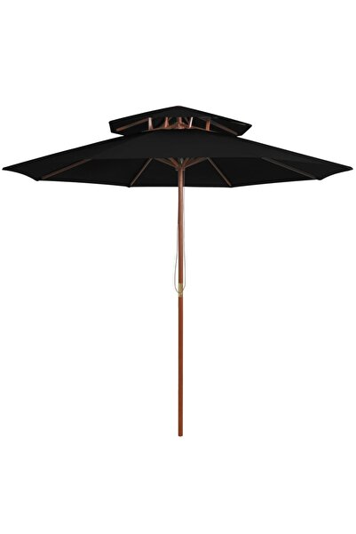 Concept Umbrelă de soare dublă, stâlp din lemn, negru, 270 cm