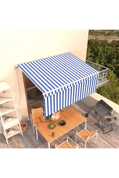 Concept Χειροκίνητη αναδιπλούμενη τέντα με στόρι, μπλε και άσπρο, 3,5x2,5 μ.