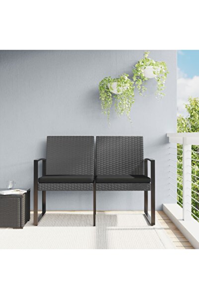Concept Bancă de grădină cu 2 locuri, cu perne, gri închis, ratan PP