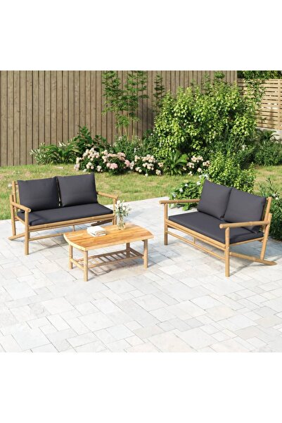 Concept Παγκάκι κήπου, σκούρα γκρι μαξιλάρια, Μπαμπού