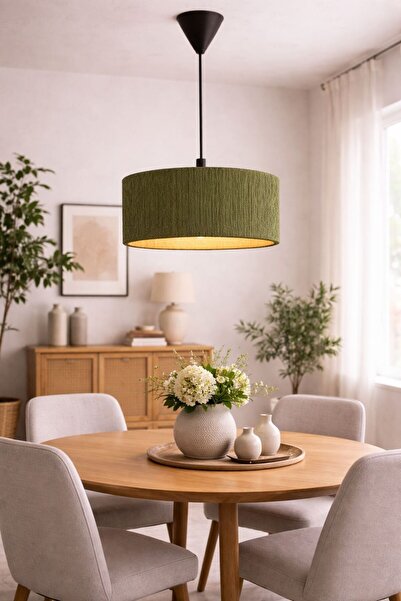 Sese Home Concept Bohem Doğal Jüt Hasır Haki Yeşil Sarkıt Avize – Salon Mutfa...