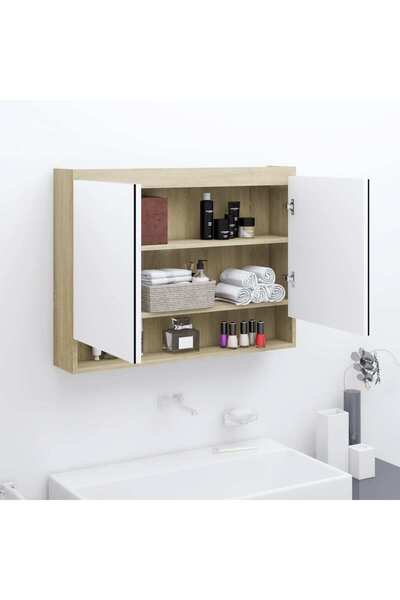 Concept Dulap de baie cu oglindă, alb și stejar, 80x15x60 cm, MDF