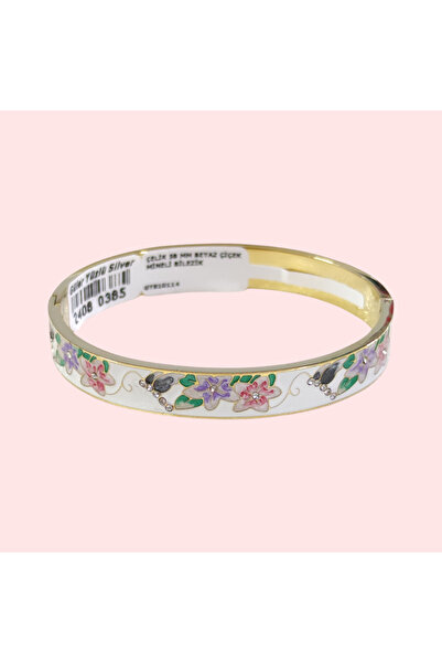 Güler Yüzlü Silver ÇELİK 58 MM BEYAZ ÇİÇEK MİNELİ BİLEZİK