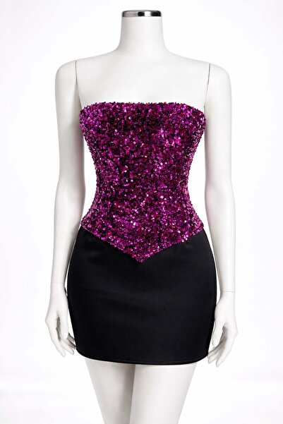 DANIELITE COUTURE Purple sequin corset and mini skirt