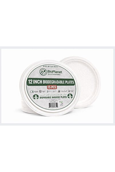 BioPlanet 12" Round Plate - 15PCS Sleeve - Biodegradable Bagasse Tableware