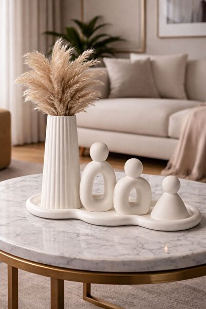 LİZA HOME DECORATION Dekoratif Aile Figürlü Vazo Seti Tepsili Modern Minimal ...