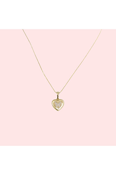 Güler Yüzlü Silver Xuping 12 mm Butterfly Heart Necklace 45 cm Gold