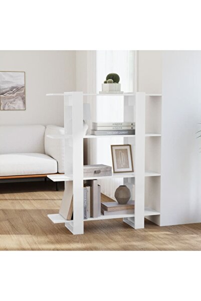 Concept Bibliotecă/Separator cameră, alb extralucios, 100x30x123,5 cm