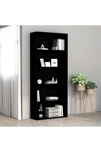 Concept Bibliotecă cu 5 rafturi, negru, 80 x 30 x 189 cm, PAL