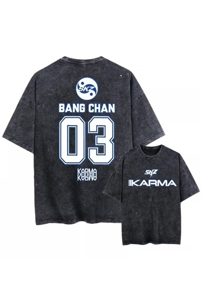 Toum تي شيرت Stray Kids Karma مطبوع للجنسين قابل للغسل بتصميم عتيق كبير الحجم