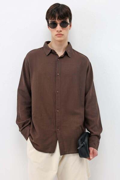 VAMOSCLO Long Sleeve Basic Oversized Shirt Brown