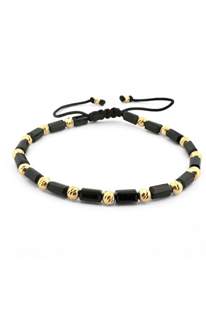 Onixbox Bracelet with Silver Beads Plated with 18K Gold and Faceted Tubular C...