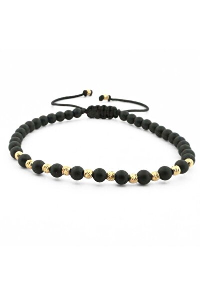 Onixbox Black Matte Onyx Bracelet 4 mm with 12 Silver Beads Gold Plated 18K –...