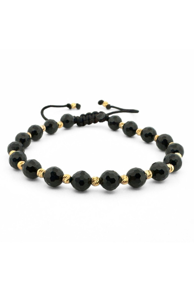 Onixbox Bracelet with Silver Beads Plated with 18K Gold, Faceted Black Onyx 6...