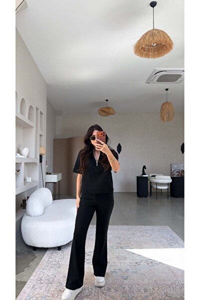 Buket Teke Siyah Fitilli Fermuarlı Kısa Kol Basic Takım