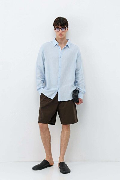 VAMOSCLO Long Sleeve Basic Oversized Shirt Baby Blue