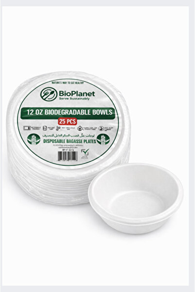 BioPlanet 12 Oz Bowls - 25PCS Sleeve - Biodegradable Bagasse Tableware