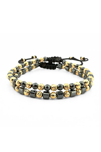 Onixbox Set Bracelets with Silver Beads 925 Gold Plated 18K 4mm, Hematite Sto...