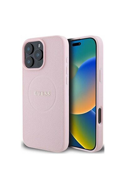 Guess Θήκη PU Δερμάτινο Δαχτυλίδι με κόκκους Magsafe Pink iPhone 16 Pro
