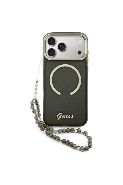 Guess Θήκη IML Glitter Script Strap Magsafe Black iPhone 17 Pro Max
