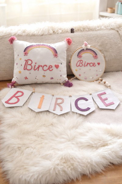 Handmade Kişiye Özel İsimli Punch Nakışlı Bebek Odası Seti – Yastık Kılıfı, K...