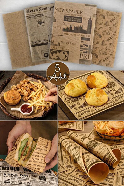 YCKTEDARİK Kendinden Desenli Pinterest Yağlı Kağıt | 5 Adet Vintage Gazete De...