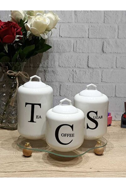 Pembishayatlar Countertop 3-Piece Porcelain Vacuum Lid Jar Set