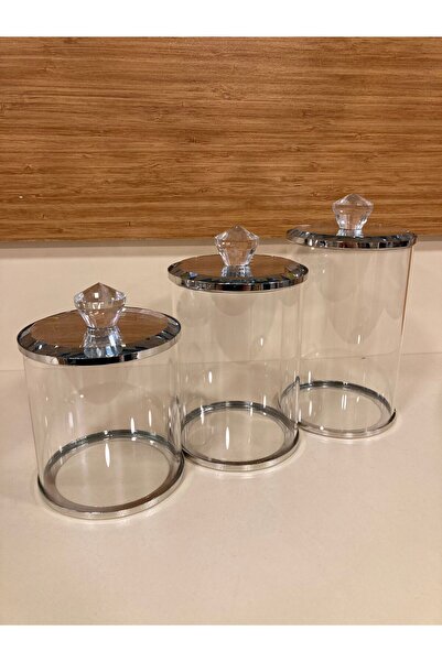 PLUS HOME Set of 3 Jars Silver Crystal and Brass Heights 16-14 and 12 cm Diam...
