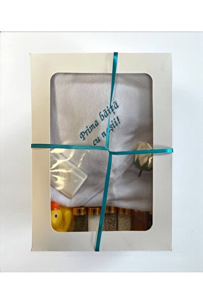 Your Baby Store Embroidered towel - turquoise “First bath with godparents”, w...