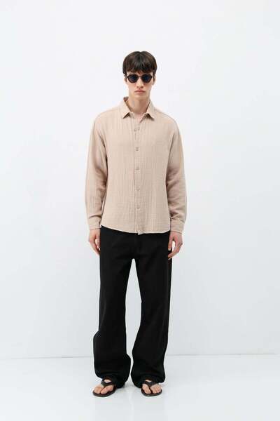 VAMOSCLO Textured Cotton Pieces of Oversized Shirts in Beige