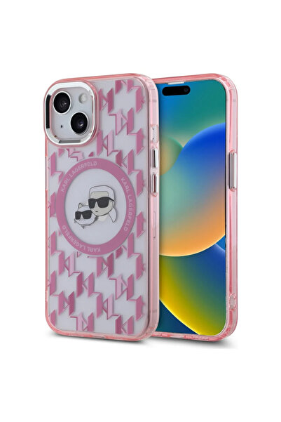 Karl Lagerfeld Θήκη IML Monogram Karl&Choupette Head MagSafe Clear Pink iPhon...