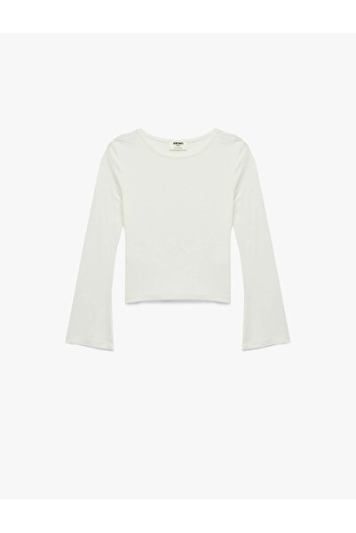 Koton Дългоръкавна вискозна базова тениска с велосипедна деколте