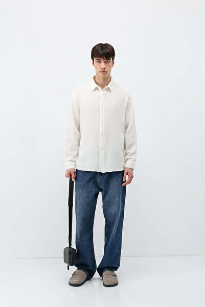 VAMOSCLO Textured cotton oversize shirt white