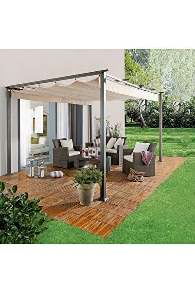 ENLIS Sunfun Steel Gazebo Çardak 3x3 m Bahçe Teras Gölgelik Bej Bahçe Çadırı ...