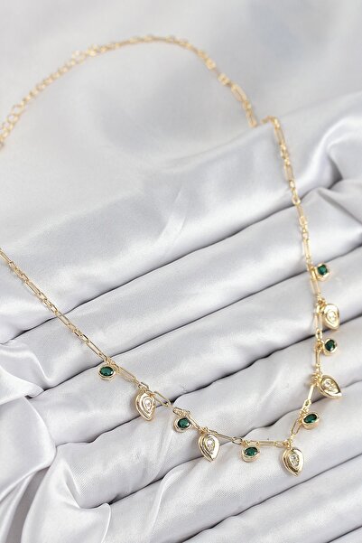 cleovibe Luxury Brass Zircon Stone Dangle Drop Model Gold Color Necklace