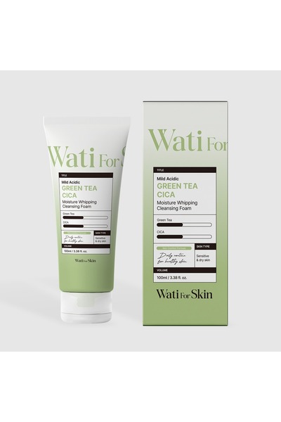 wati for skin رغوة تنظيف مرطبة خفيفة الحموضة بالشاي الأخضر والسيكا (منظف الوج...