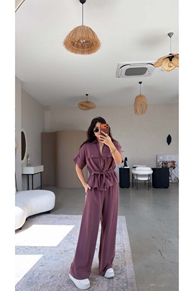 Buket Teke Mürdüm Tensel Ceketli Pantolonlu Premium Takım