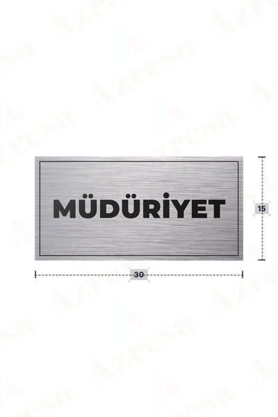 Azresa MÜDÜRIYET Yazılı - Metal - Gümüş Renk - Kapı İsimliği - 30x15 cm
