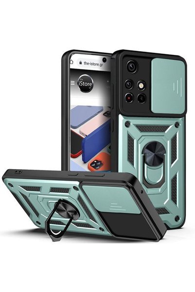 OEM Θήκη κάμερας Combo Kickstand Slide Green για Xiaomi Poco M4 Pro 5G