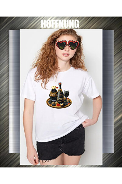 HOFFNUNG Unisex Short Sleeve Round Neck Black Drinks Printed Solid Color Tshirt