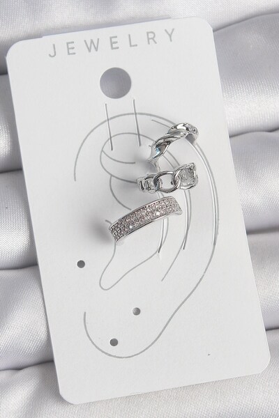 cleovibe Lumiere Brass Silver Color Zircon Stone 3-Piece Chain Spiral Model C...