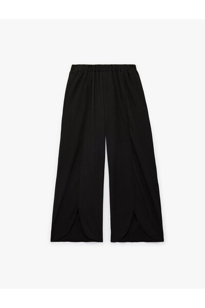 Koton Pantaloni cu talie elastică, cu șliț, texturati, cu picior larg