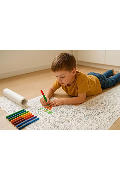Empressco 2 Metre Dev Boyama Kağıdı + 6'lı Keçeli Kalem / Eğitici Rulo Boyama...